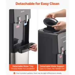 VEVOR Top Loading Water Cooler Dispenser, Hot and Cold Water Dispenser for 3 or 5 Gallons Bottles, Sturdy Stainless Steel and Child Security Lock, Ideal for Homes, Kitchens, Offices, Dorms, Black