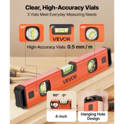 VEVOR Torpedo Level, 4-Piece Included 4/12/24/40 in, Magnetic Leveler Tool Set Aluminum Alloy, with Clear 3 Green Vials, Hanging Hole, Box Beam Multi-angle Measurement for Construction Home Renovation