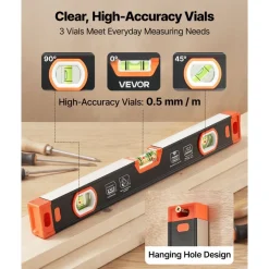 VEVOR Torpedo Level, 3-Piece Included 9/16/24 in, Magnetic Leveler Tool Set Aluminum Alloy, with Clear 3 Green Vials, V-Groove, Hanging Hole, Multi-angle Measurement for Construction Home Renovation