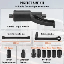 VEVOR Torque Multiplier, 1 Inch Drive Lug Nut Wrench/Multiplier Heavy Duty Torque Multiplier Wrench Set, 1:64 6,800N.m Lug Nut Remover, Includes 8 Sockets (24-38mm) and Storage Case