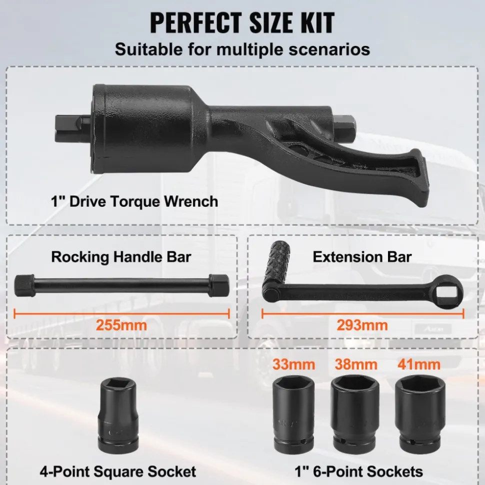 VEVOR Torque Multiplier, 1 Inch Drive Lug Nut Wrench/Multiplier Heavy Duty Torque Multiplier Wrench Set, 1:64 6,800N.m Lug Nut Remover, Includes 4 Sockets (21-41mm) and Storage Case