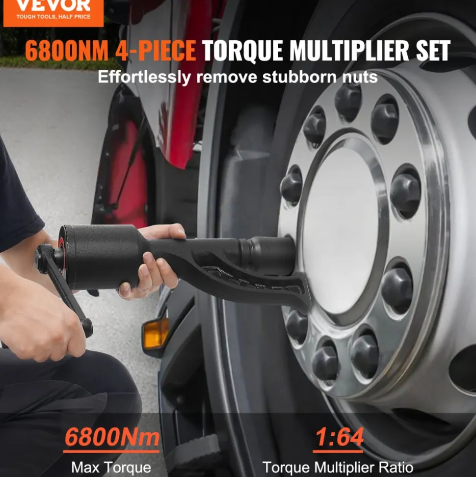 VEVOR Torque Multiplier, 1 Inch Drive Lug Nut Wrench/Multiplier Heavy Duty Torque Multiplier Wrench Set, 1:64 6,800N.m Lug Nut Remover, Includes 4 Sockets (21-41mm) and Storage Case