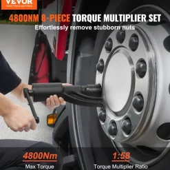 VEVOR Torque Multiplier, 1 Inch Drive Lug Nut Wrench/Multiplier Heavy Duty Torque Multiplier Wrench Set, 1:58 4800N.m Lug Nut Remover, Includes 8 Sockets (24-38mm) and Storage Case