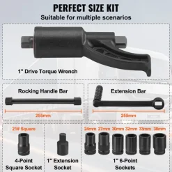 VEVOR Torque Multiplier, 1 Inch Drive Lug Nut Wrench/Multiplier Heavy Duty Torque Multiplier Wrench Set, 1:58 4800N.m Lug Nut Remover, Includes 8 Sockets (24-38mm) and Storage Case