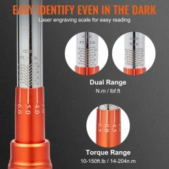 VEVOR Torque Wrench, 10-150ft.lb/14-204n.m 1/2-inch Drive Click Torque Wrench, Dual-Direction Adjustable Torque Wrench Set, Mechanical Dual Range Scales Torque Wrench Kit with Adapters Extension Rod