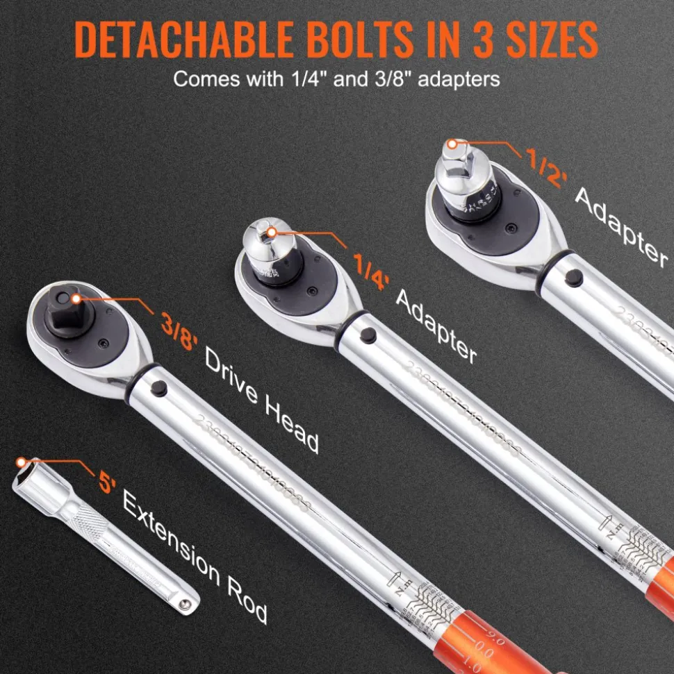 VEVOR Torque Wrench, 10-150ft.lb/14-204n.m 1/2-inch Drive Click Torque Wrench, Dual-Direction Adjustable Torque Wrench Set, Mechanical Dual Range Scales Torque Wrench Kit with Adapters Extension Rod