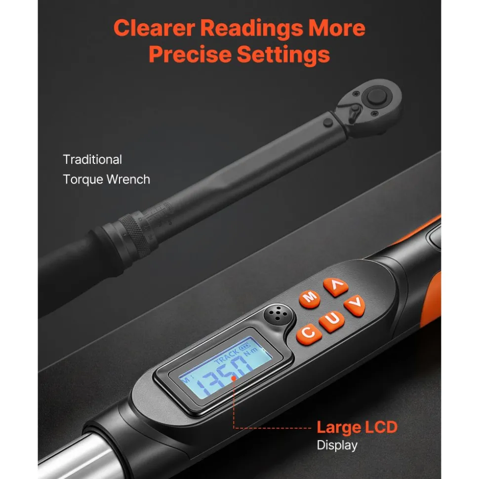 VEVOR Torque Wrench 0-1.5 in Adjustable Jaw Opening Digital Torque Wrench, Open-End Jaw, 4 Display Units, ±2% Accuracy, LCD Screen, with Buzzer and LED Indicator, for Pipe and Automotive Repair