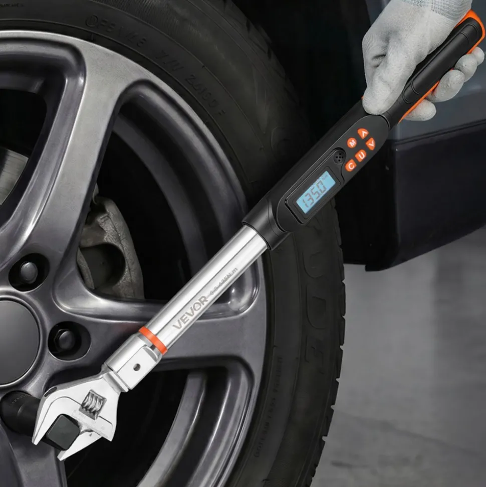 VEVOR Torque Wrench 0-1.5 in Adjustable Jaw Opening Digital Torque Wrench, Open-End Jaw, 4 Display Units, ±2% Accuracy, LCD Screen, with Buzzer and LED Indicator, for Pipe and Automotive Repair