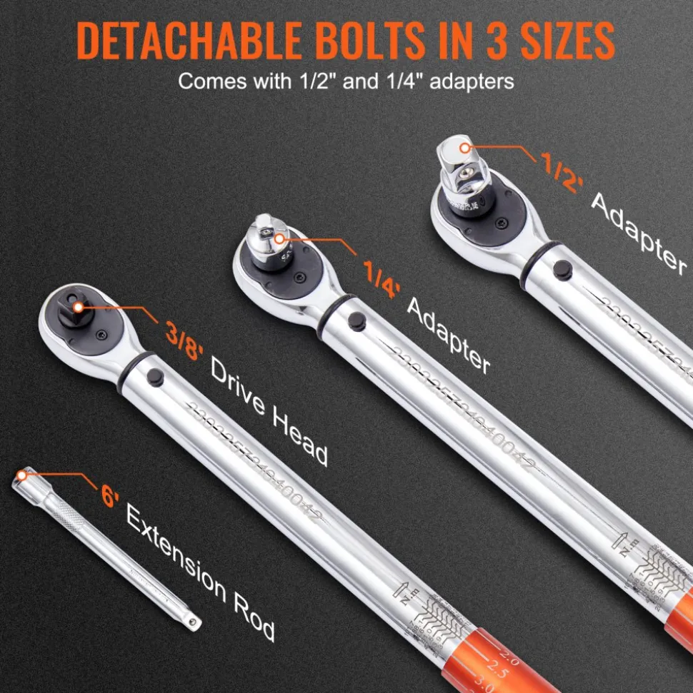 VEVOR Torque Wrench, 1/2-inch Drive Click Torque Wrench 20-250ft.lb/34-340n.m, Dual-Direction Adjustable Torque Wrench Set, Mechanical Dual Range Scales Torque Wrench Kit with Adapters Extension Rod