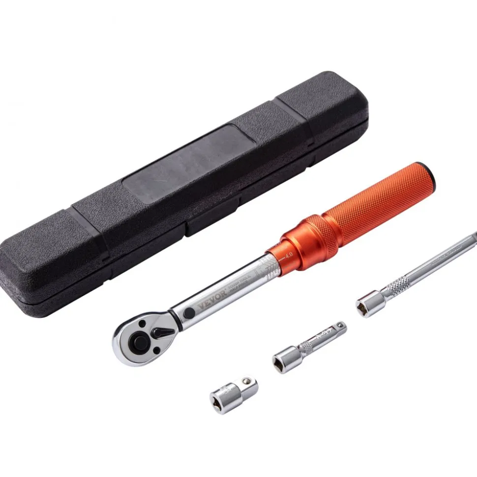 VEVOR Torque Wrench, 1/4-inch Drive Click Torque Wrench 20-200in.lb/3-23n.m, Dual-Direction Adjustable Torque Wrench Set, Mechanical Dual Range Scales Torque Wrench Kit with Adapters Extension Rod
