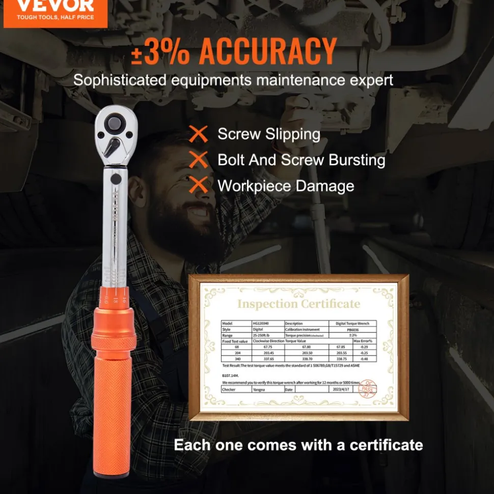 VEVOR Torque Wrench, 1/4-inch Drive Click Torque Wrench 20-200in.lb/3-23n.m, Dual-Direction Adjustable Torque Wrench Set, Mechanical Dual Range Scales Torque Wrench Kit with Adapters Extension Rod