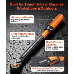 VEVOR Torque Wrench, 1/2-inch Drive Click Torque Wrench, 14.8-162.4 lbf-ft / 20-220 N.m, Dual Scale Readings, ±3% High Precision, with Extension Bar, Adapter and Storage Case, for Automotive Repair