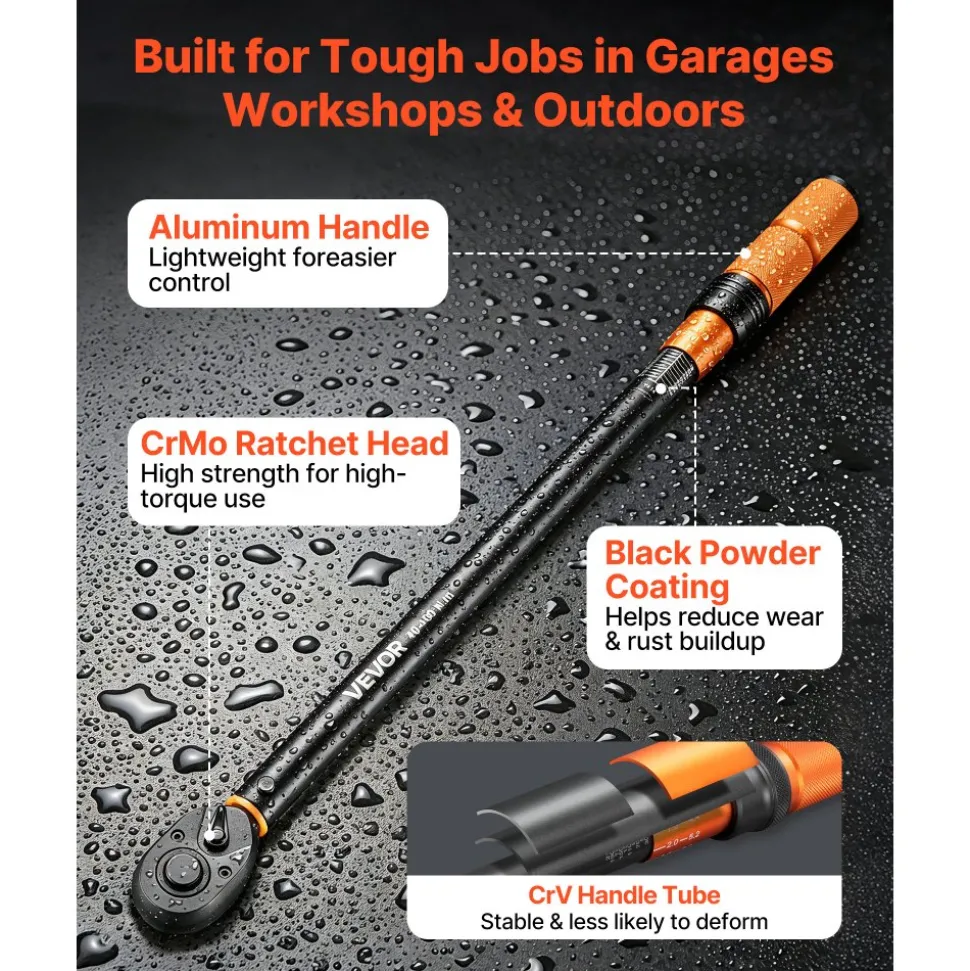 VEVOR Torque Wrench 1/2-inch Drive Click Torque Wrench ±3% High Precision, 29.4-294.1 lbf-ft / 40-400 N.m, Dual Scale Readings, with Extension Bar, Adapter and Storage Case, for Automotive Repair