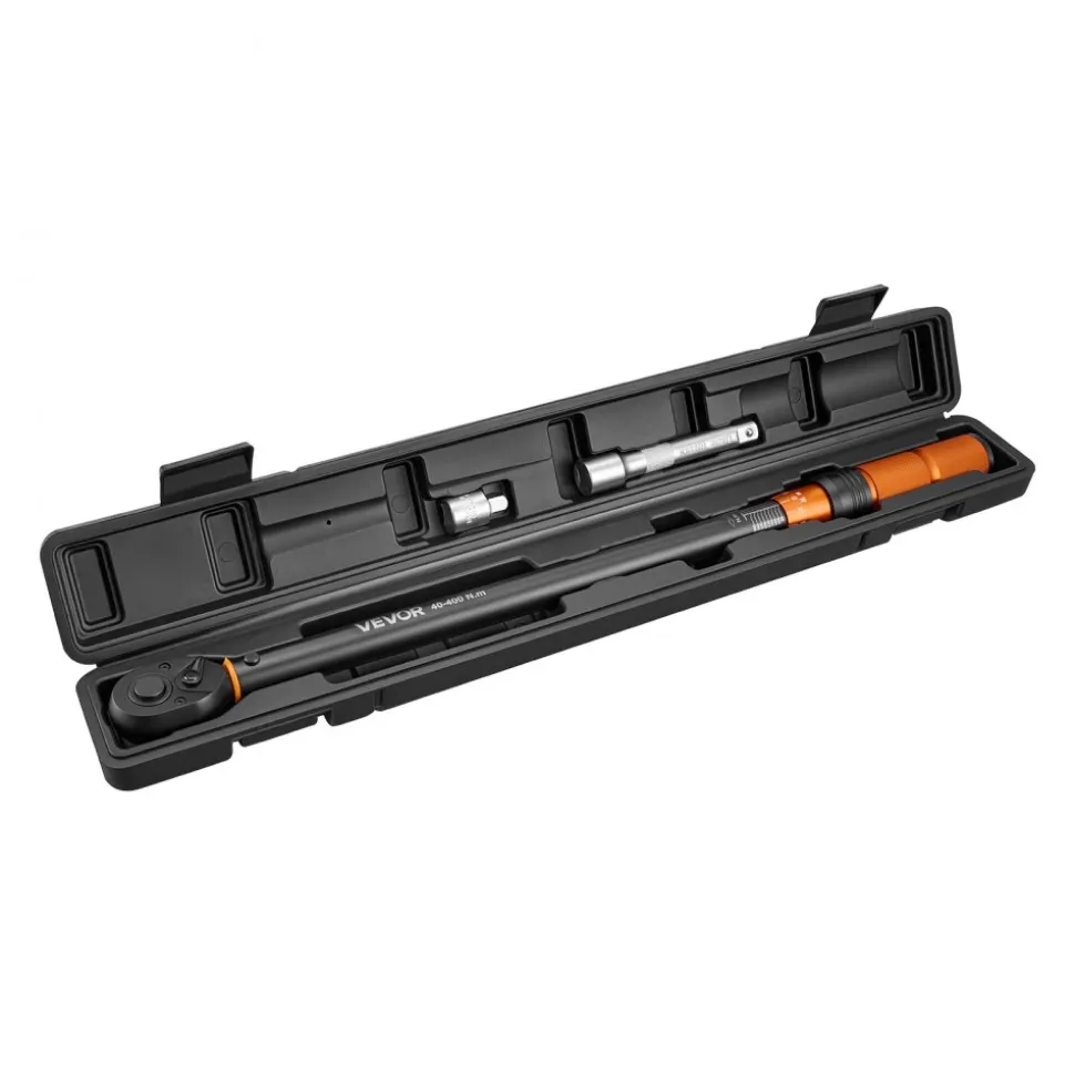 VEVOR Torque Wrench 1/2-inch Drive Click Torque Wrench ±3% High Precision, 29.4-294.1 lbf-ft / 40-400 N.m, Dual Scale Readings, with Extension Bar, Adapter and Storage Case, for Automotive Repair