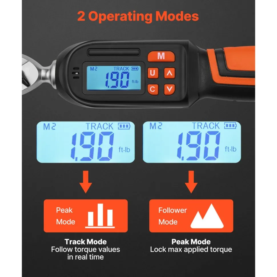 VEVOR Torque Wrench Set 1/4" Drive 42-Piece Digital Torque Wrench 4 Units, ±2% Accuracy, LCD Screen, with Buzzer and LED Indicator, with Sockets, Bits, Extension Bar, Adapter, for Automotive Repair