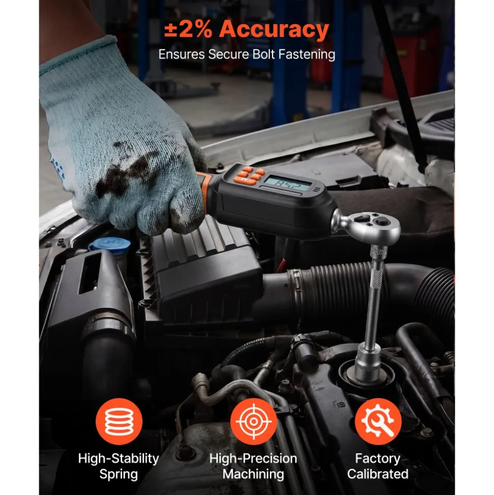 VEVOR Torque Wrench Set 1/4" Drive 42-Piece Digital Torque Wrench 4 Units, ±2% Accuracy, LCD Screen, with Buzzer and LED Indicator, with Sockets, Bits, Extension Bar, Adapter, for Automotive Repair