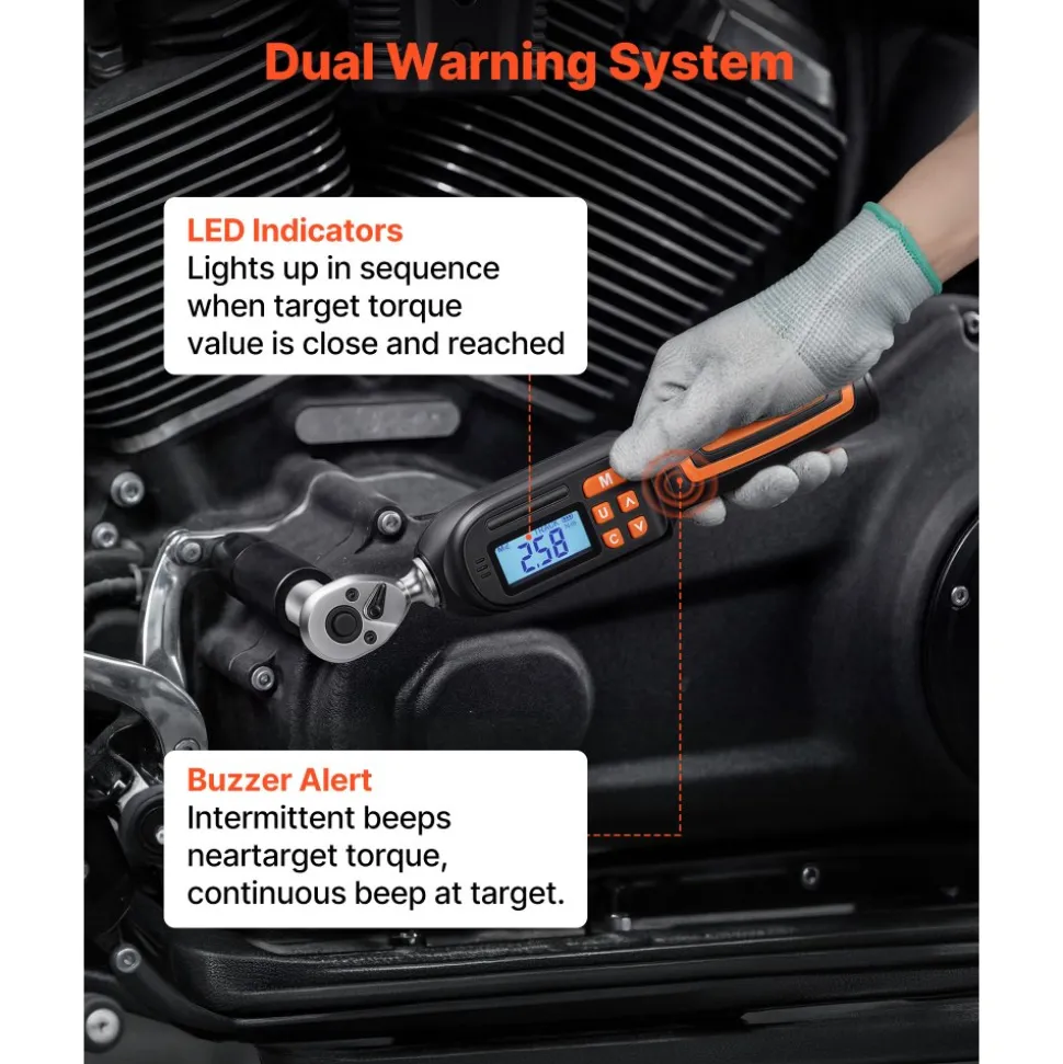 VEVOR Torque Wrench Set 1/4" Drive 42-Piece Digital Torque Wrench 4 Units, ±2% Accuracy, LCD Screen, with Buzzer and LED Indicator, with Sockets, Bits, Extension Bar, Adapter, for Automotive Repair