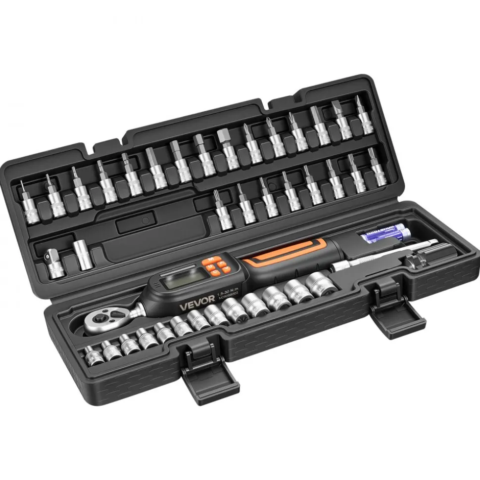 VEVOR Torque Wrench Set 1/4" Drive 42-Piece Digital Torque Wrench 4 Units, ±2% Accuracy, LCD Screen, with Buzzer and LED Indicator, with Sockets, Bits, Extension Bar, Adapter, for Automotive Repair