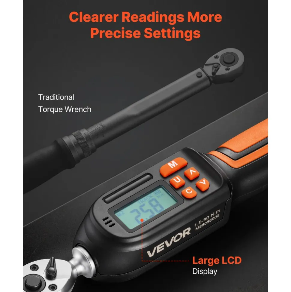 VEVOR Torque Wrench Set 1/4" Drive 42-Piece Digital Torque Wrench 4 Units, ±2% Accuracy, LCD Screen, with Buzzer and LED Indicator, with Sockets, Bits, Extension Bar, Adapter, for Automotive Repair