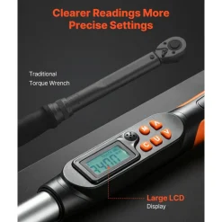 VEVOR Torque Wrench Set 1/2" Drive Digital Torque Wrench 4 Display Units, ±2% Accuracy, LCD Screen, with Buzzer and LED Indicator, with Sockets, Extension Bar, Adapter, for Automotive Repair
