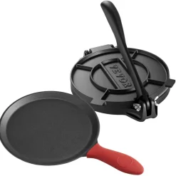 VEVOR Tortilla Press, 10 Inch Cast Iron Tortilla and Roti Maker, Heavy Duty Tortilladora Press, Pataconera Makers with Handle and 100 Pcs Parchment Paper, Dough Taco Press for Flour Tortilla, Tawa