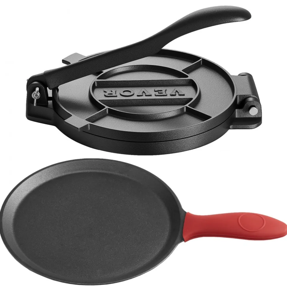 VEVOR Tortilla Press, 10 Inch Cast Iron Tortilla and Roti Maker, Heavy Duty Tortilladora Press, Pataconera Makers with Handle and 100 Pcs Parchment Paper, Dough Taco Press for Flour Tortilla, Tawa
