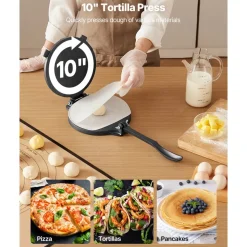 VEVOR Tortilla Press, 10 Inch Cast Iron Tortilla and Roti Maker, Heavy Duty Tortilladora Press, Pataconera Makers with Handle and 100 Pcs Parchment Paper, Dough Taco Press for Flour Tortilla, Tawa