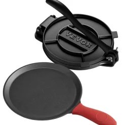 VEVOR Tortilla Press, 8 Inch Cast Iron Tortilla and Roti Maker, Heavy Duty Tortilladora Press, Pataconera Makers with Handle and 100 Pcs Parchment Paper, Dough Taco Press for Flour Tortilla, Tawa