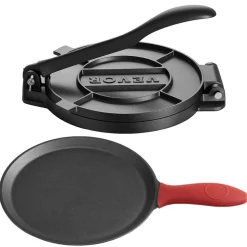 VEVOR Tortilla Press, 8 Inch Cast Iron Tortilla and Roti Maker, Heavy Duty Tortilladora Press, Pataconera Makers with Handle and 100 Pcs Parchment Paper, Dough Taco Press for Flour Tortilla, Tawa