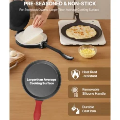 VEVOR Tortilla Press, 8 Inch Cast Iron Tortilla and Roti Maker, Heavy Duty Tortilladora Press, Pataconera Makers with Handle and 100 Pcs Parchment Paper, Dough Taco Press for Flour Tortilla, Tawa