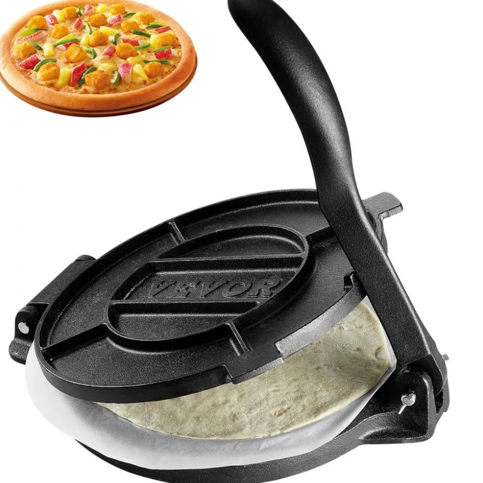 VEVOR Tortilla Press, 10 Inch Tortilla and Roti Maker, Cast Iron Heavy Duty Tortilladora Press, Pre-Seasoned Pataconera Maker with 100 Pcs Parchment Paper, Dough Maker for Flour Tortilla, Tawa, Silver
