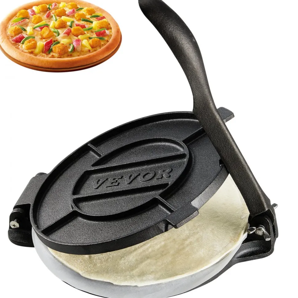 VEVOR Tortilla Press, 8 Inch Tortilla and Roti Maker, Cast Iron Heavy Duty Tortilladora Press, Pre-Seasoned Pataconera Maker with 100 Pcs Parchment Paper, Dough Maker for Flour Tortilla, Tawa, Silver