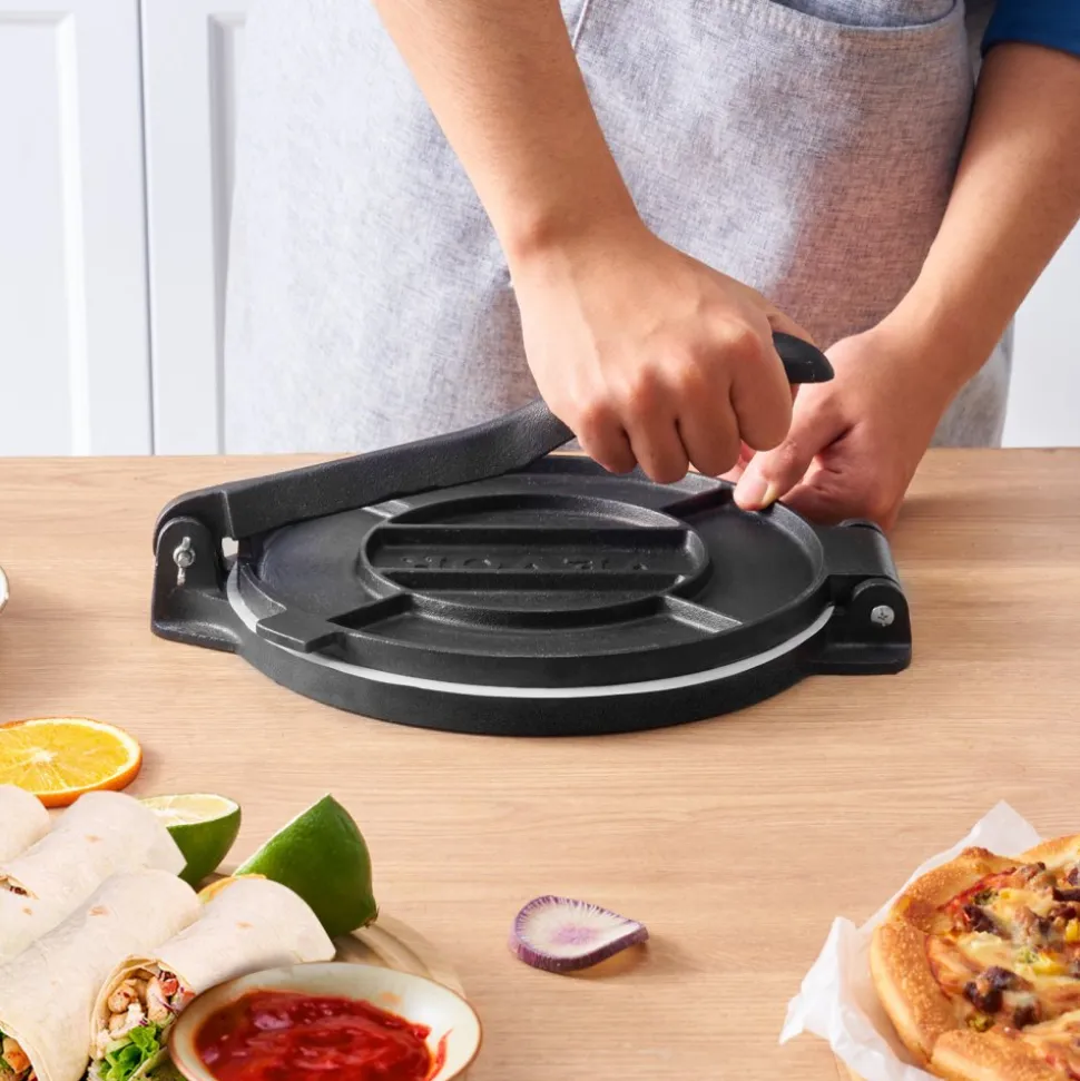 VEVOR Tortilla Press, 8 Inch Tortilla and Roti Maker, Cast Iron Heavy Duty Tortilladora Press, Pre-Seasoned Pataconera Maker with 100 Pcs Parchment Paper, Dough Maker for Flour Tortilla, Tawa, Silver