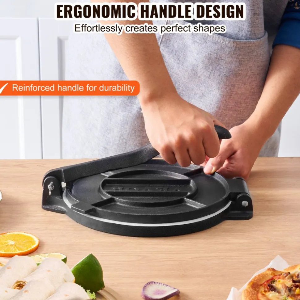 VEVOR Tortilla Press, 8 Inch Tortilla and Roti Maker, Cast Iron Heavy Duty Tortilladora Press, Pre-Seasoned Pataconera Maker with 100 Pcs Parchment Paper, Dough Maker for Flour Tortilla, Tawa, Silver