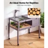VEVOR Tortoise Habitat 2-Room Wooden Tortoise House with Swivel Casters, for Small Animals Indoor Outdoor, Pull-Out Tray, Lamp Stand, Turtle Enclosure Reptile Cage with Openable Roof, Viewing Window
