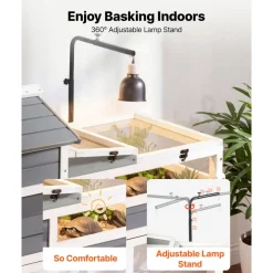 VEVOR Tortoise Habitat 4-Room Wooden Tortoise House Adjustable Lamp Stand, for Small Animals Indoor Outdoor, 2 Stories & Ramp, Large Turtle Enclosure Reptile Cage with Storage Shelf, Openable Roof