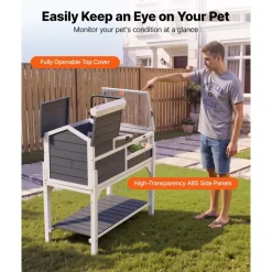 VEVOR Tortoise Habitat 4-Room Wooden Tortoise House Adjustable Lamp Stand, for Small Animals Indoor Outdoor, 2 Stories & Ramp, Large Turtle Enclosure Reptile Cage with Storage Shelf, Openable Roof