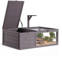 VEVOR Tortoise Habitat 2-Room Wooden Tortoise House with Pull-Out Tray, for Small Animals Indoor Outdoor, Lamp Stand, Large Turtle Enclosure Reptile Cage with Openable Roof, Acrylic Viewing Window