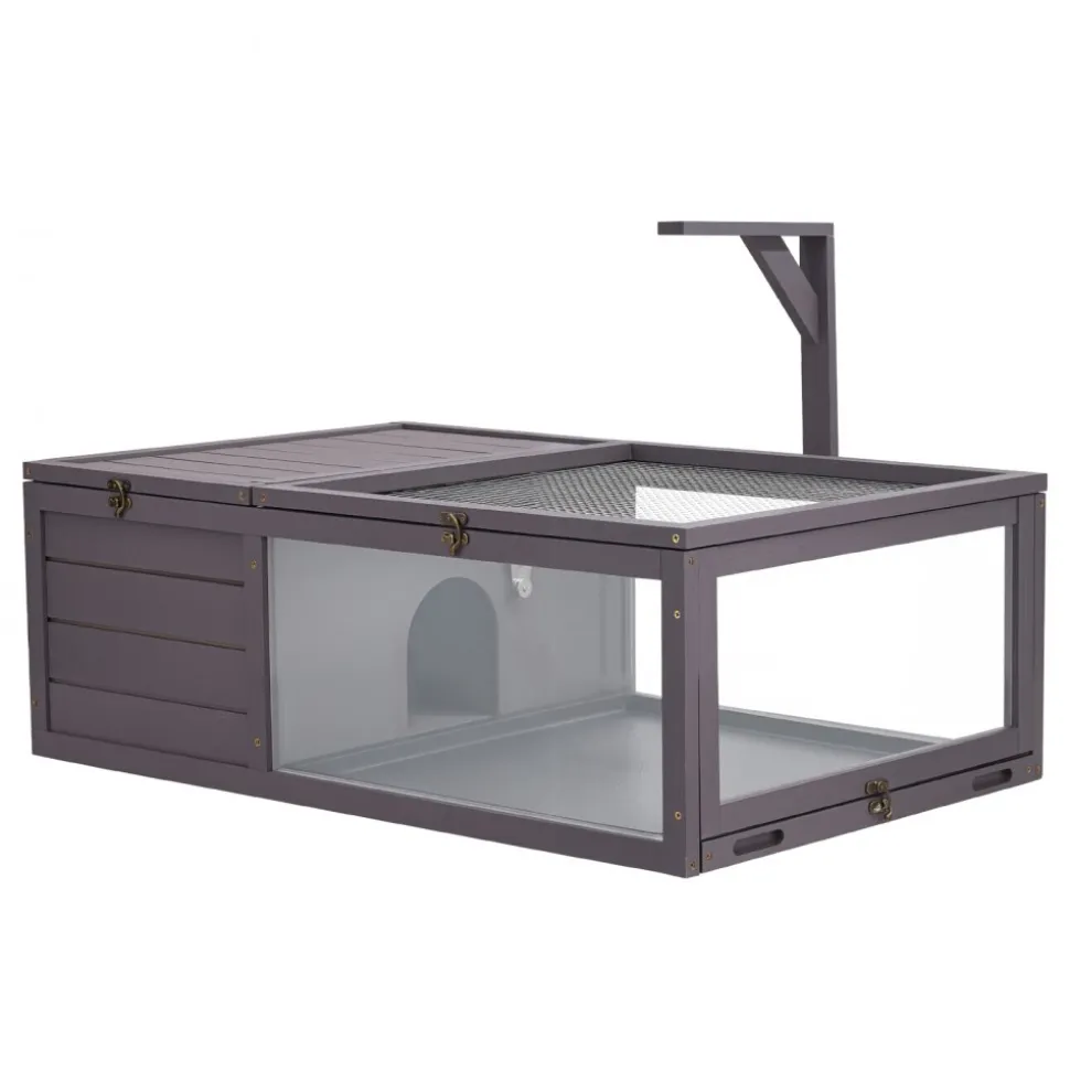 VEVOR Tortoise Habitat 2-Room Wooden Tortoise House with Pull-Out Tray, for Small Animals Indoor Outdoor, Lamp Stand, Large Turtle Enclosure Reptile Cage with Openable Roof, Acrylic Viewing Window