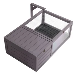 VEVOR Tortoise Habitat 2-Room Wooden Tortoise House with Pull-Out Tray, for Small Animals Indoor Outdoor, Lamp Stand, Large Turtle Enclosure Reptile Cage with Openable Roof, Acrylic Viewing Window
