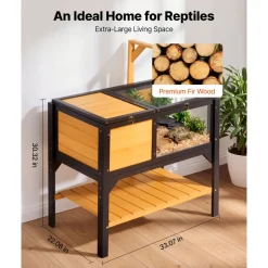 VEVOR Tortoise Habitat 2-Room Wooden Tortoise House with Storage Shelf, for Small Animals Indoor Outdoor, Lamp Stand, Large Turtle Enclosure Reptile Cage with Openable Roof, Acrylic Viewing Window