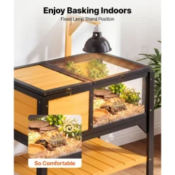 VEVOR Tortoise Habitat 4-Room Wooden Tortoise House with Balcony 2 Stories, for Small Animals Indoor Outdoor, Built-in Ramp, Indoor Large Turtle Enclosure Reptile Cage with Openable Roof, Viewing Area