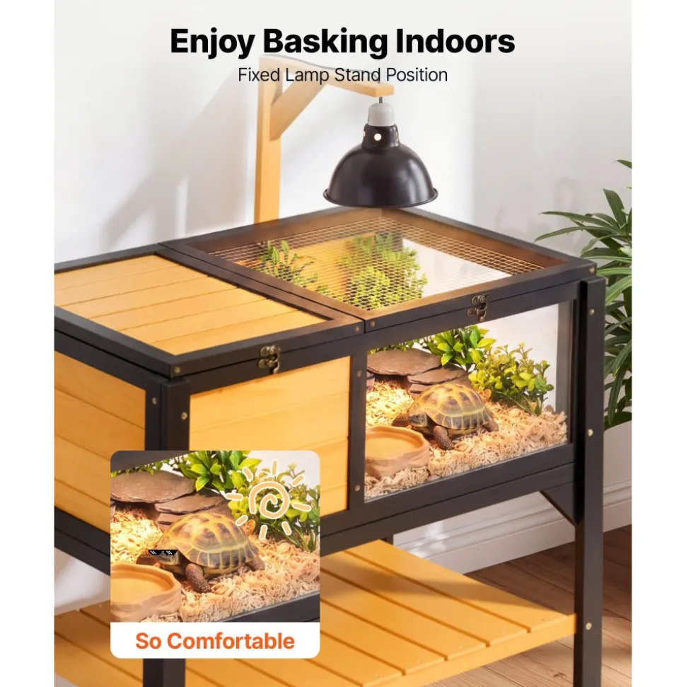VEVOR Tortoise Habitat 4-Room Wooden Tortoise House with Balcony 2 Stories, for Small Animals Indoor Outdoor, Built-in Ramp, Indoor Large Turtle Enclosure Reptile Cage with Openable Roof, Viewing Area