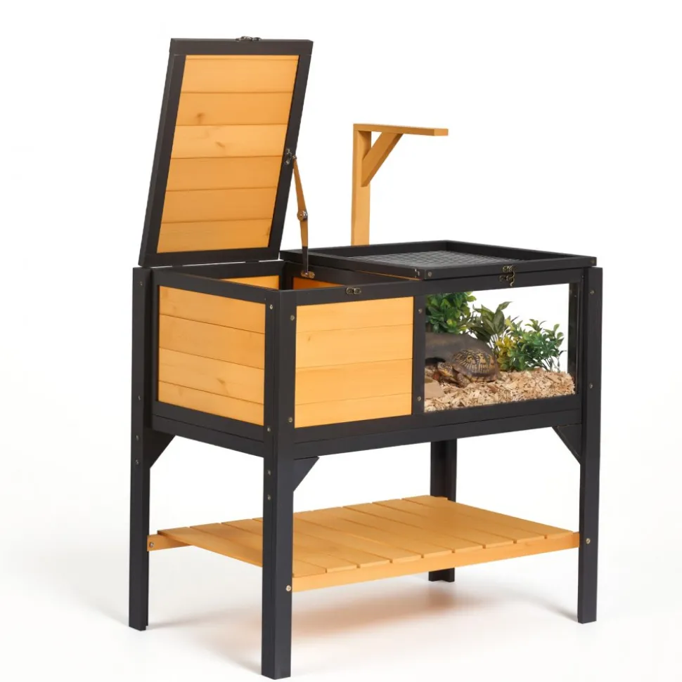 VEVOR Tortoise Habitat 4-Room Wooden Tortoise House with Balcony 2 Stories, for Small Animals Indoor Outdoor, Built-in Ramp, Indoor Large Turtle Enclosure Reptile Cage with Openable Roof, Viewing Area