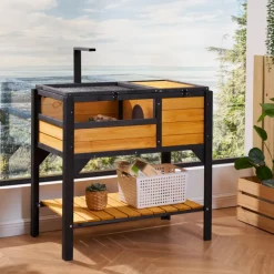 VEVOR Tortoise Habitat, Wooden Tortoise House Indoor & Outdoor, Rolling Tortoise Enclosure with Light Stand, Reptile Enclosure Small Animal Cage with Stand Legs, Wheels, for Gecko, Lizard, Snake