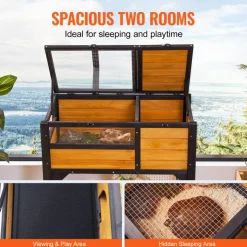 VEVOR Tortoise Habitat, Wooden Tortoise House Indoor & Outdoor, Tortoise Enclosure with Light Stand, Reptile Enclosure Small Animal Cage with Stand Legs for Gecko, Lizard, Snake