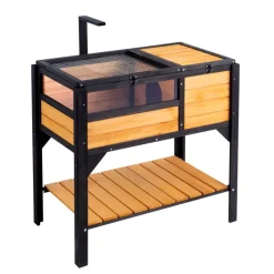 VEVOR Tortoise Habitat, Wooden Tortoise House Indoor & Outdoor, Tortoise Enclosure with Light Stand, Reptile Enclosure Small Animal Cage with Stand Legs for Gecko, Lizard, Snake