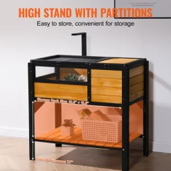 VEVOR Tortoise Habitat, Wooden Tortoise House Indoor & Outdoor, Tortoise Enclosure with Light Stand, Reptile Enclosure Small Animal Cage with Stand Legs for Gecko, Lizard, Snake