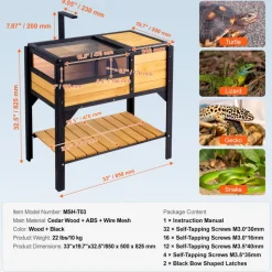 VEVOR Tortoise Habitat, Wooden Tortoise House Indoor & Outdoor, Tortoise Enclosure with Light Stand, Reptile Enclosure Small Animal Cage with Stand Legs for Gecko, Lizard, Snake