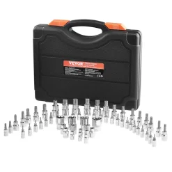 VEVOR Torx Bit Socket and External Torx Socket Set, 60-Piece T6-T70, TT6-TT70, TP8-TP60, E4-E24, S2 Alloy Steel and Cr-V Steel, 1/4 in, 3/8 in, and 1/2 in Drives, with Enhanced Storage Case, Hand Use